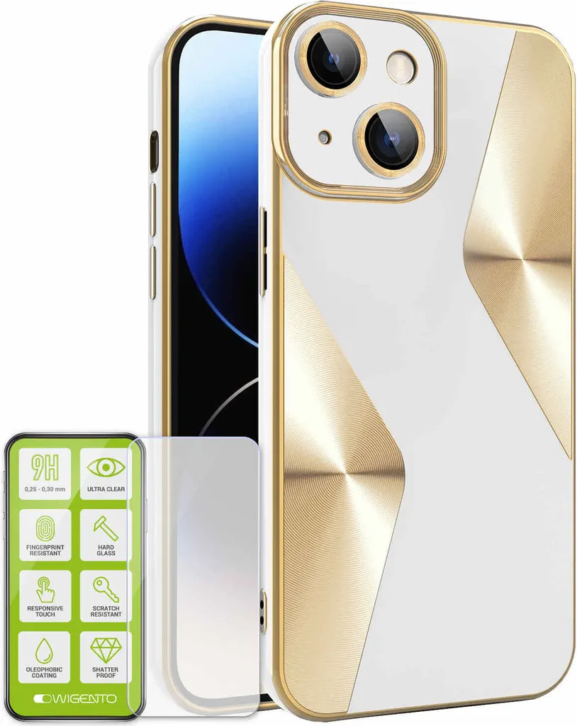 Per Apple iPhone 15 Plus Prodotto Set Placcato Silicone TPU + H9 Vetro Temperato Protettivo Custodia Accessori Bianco