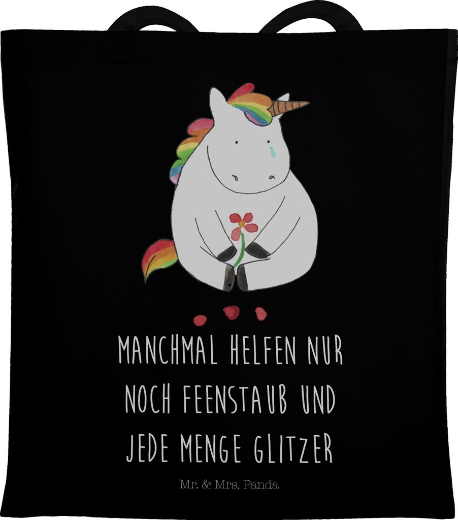 Mr. & Mrs. Panda Shopping Tasche Einhorn Traurig - Schwarz - Geschenk, Grußkarte, Blume, Tote Bag, Unicorn, Beutel, Liebe, Einhörner, Uni, Einkau...