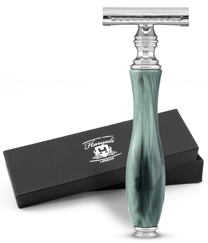Nassrasierer Rasierhobel mit Doppelklinge für Damen und Herren, Harzgriff, grün pack, Rutschfester, verstellbarer Nassrasierer aus hochwertigem 11cm