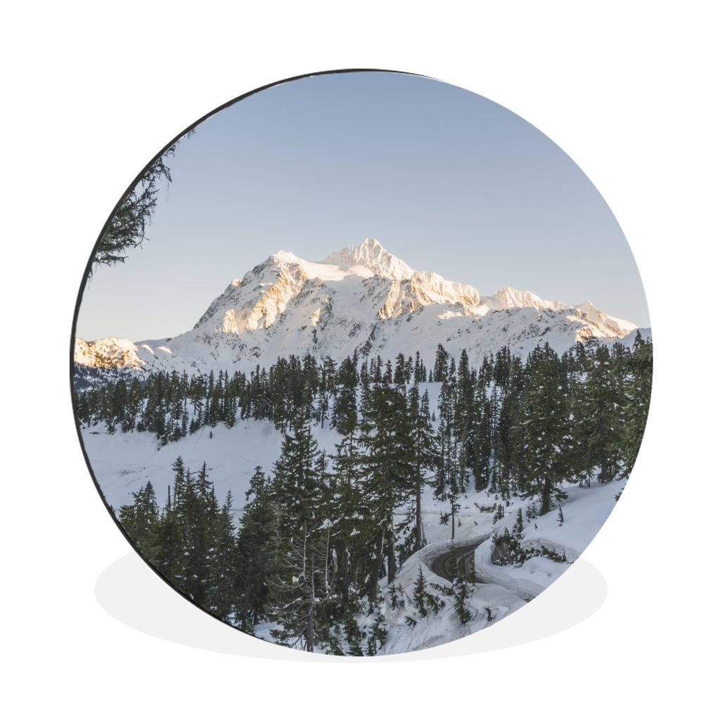 MuchoWow Aluminium Wandkreis Eine Bergstraße mit Blick auf die amerikanische Landschaft zur Weihnachtszeit Ø 30 cm Wanddeko Modern Wohnzimmer -...