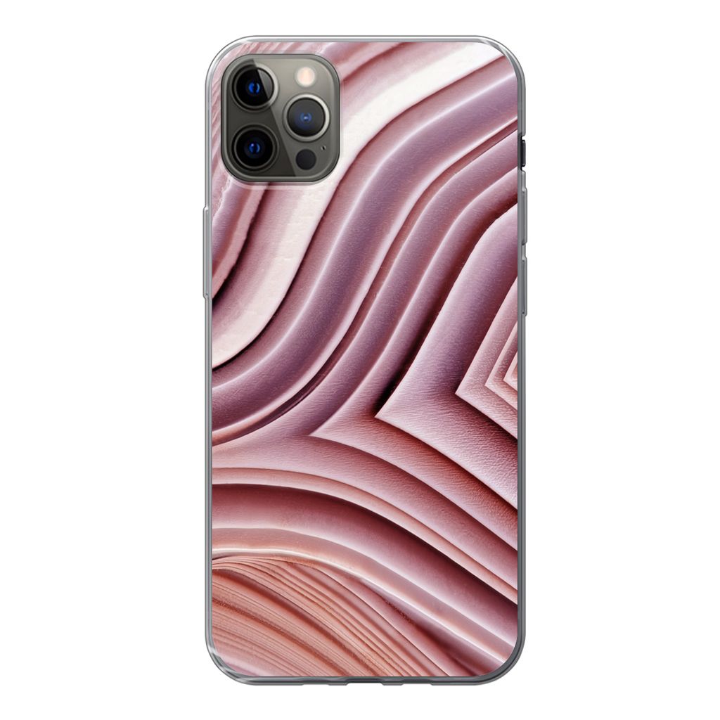 MuchoWow Handyhülle Schutzhülle Hülle für iPhone 12 Pro Max Natursteine - Rosa - Großaufnahme Silikon Softcase Handy Hülle - Hartschale