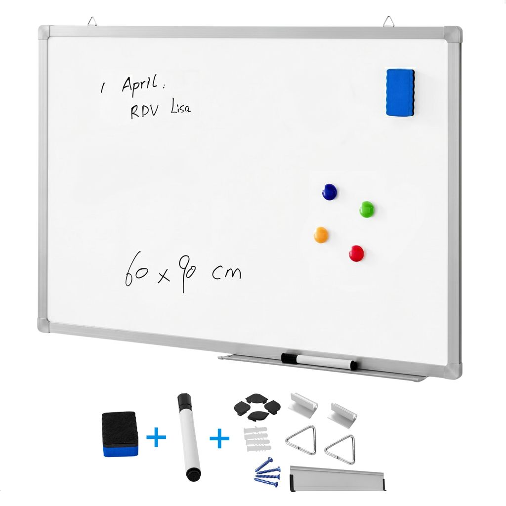 Magnetisches Whiteboard mit Aluminiumrahmen und Stiftablage, Magnettafel trocken abwischbar inklusive Schwamm und Stift, ohne Magnete, Magnetwand z...