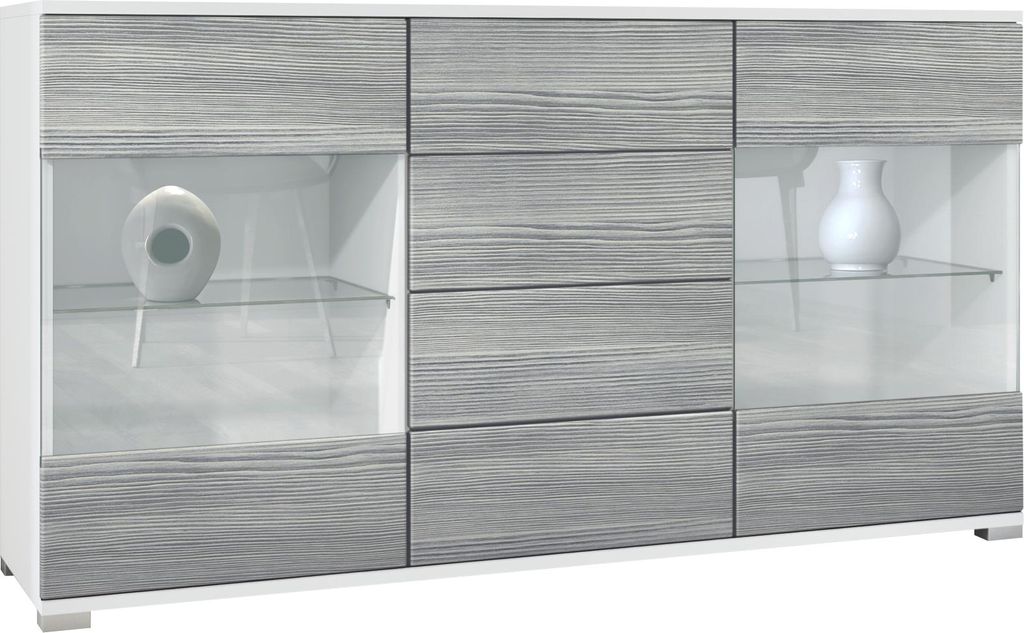 Vladon Sideboard Bari V1, Kommode mit 2 großen Türen und 4 Schubladen, Weiß matt/Avola-Anthrazit (138,5 x 75,5 x 35)