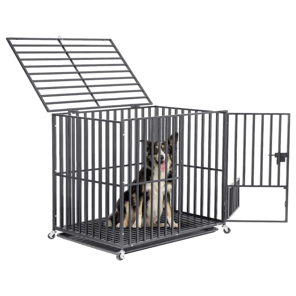 Cage Chien 3 Portes avec 4 Roulettes : Structure Métal Renforcée L