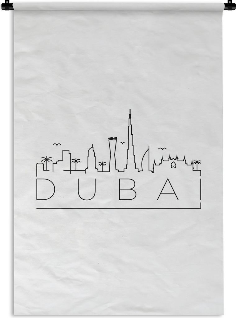 MuchoWow Wandteppich Wandbehang Skyline "Dubai" weiß 90x135 cm Tapisserie Dekoration Wandtuch - Baumwolle - Wandskulptur