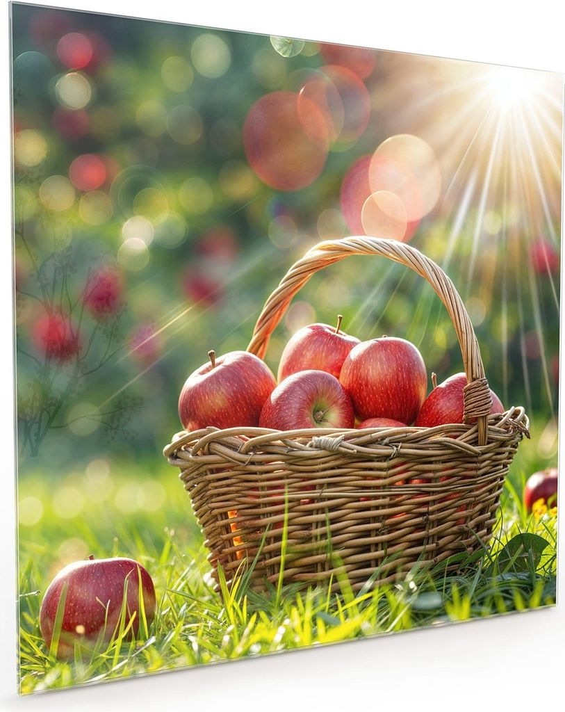 Küchenrückwand Spritzschutz Glas mit Motiv Korb mit roten Äpfeln 40 x 40 cm