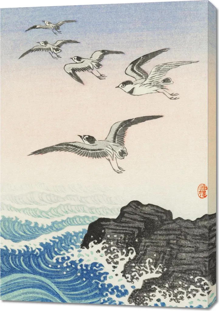 Tableau Japonais de 70x100 cm - Impression Five Seagulls 2 Finition Mat