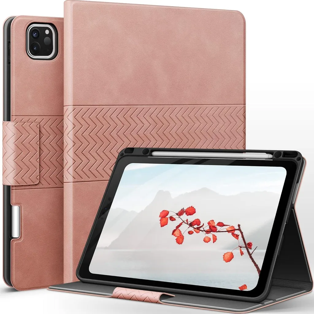 Étui iPad Pro 12.9 pouces 2022 2021 AUAUA avec Porte-Stylet Rose Pastel