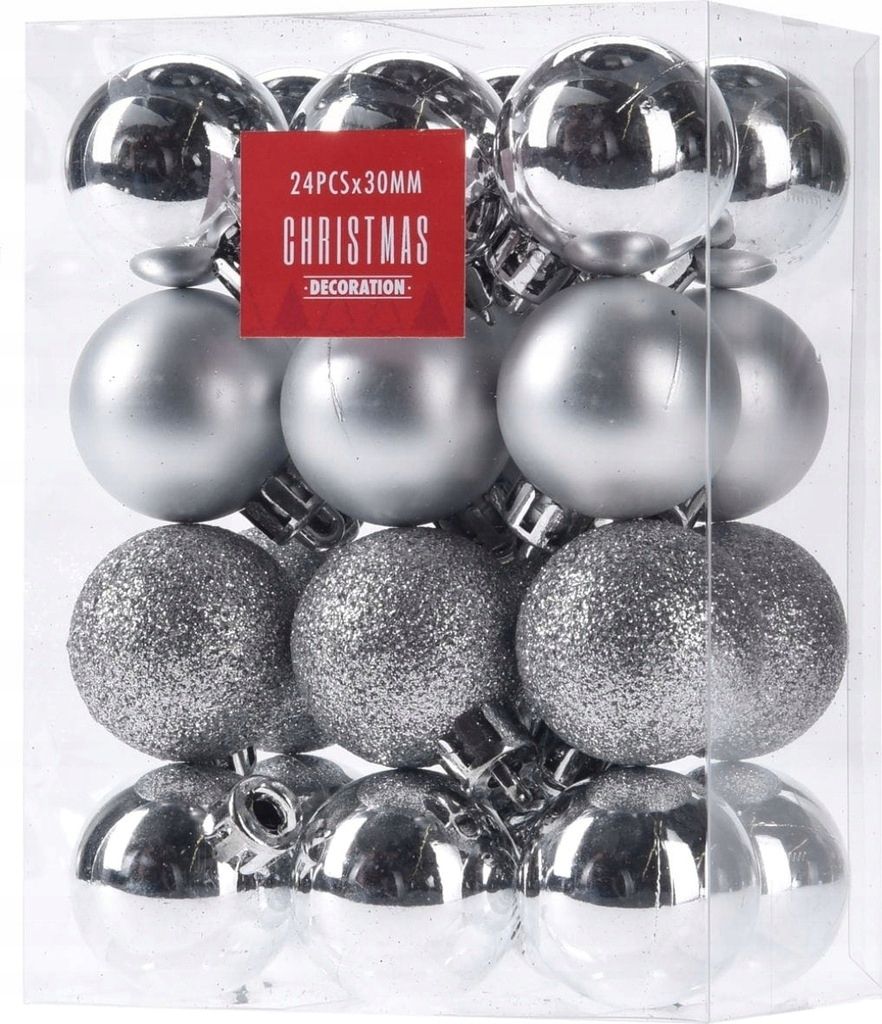 Silberne Christbaumkugeln, 24 Stück, 3 cm