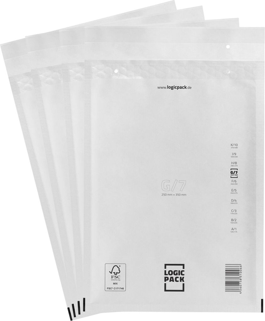 LOGIC PACK 10 Luftpolsterumschläge Versandtaschen G7 250 x 350 mm Weiß Luftpolstertaschen für DIN A4