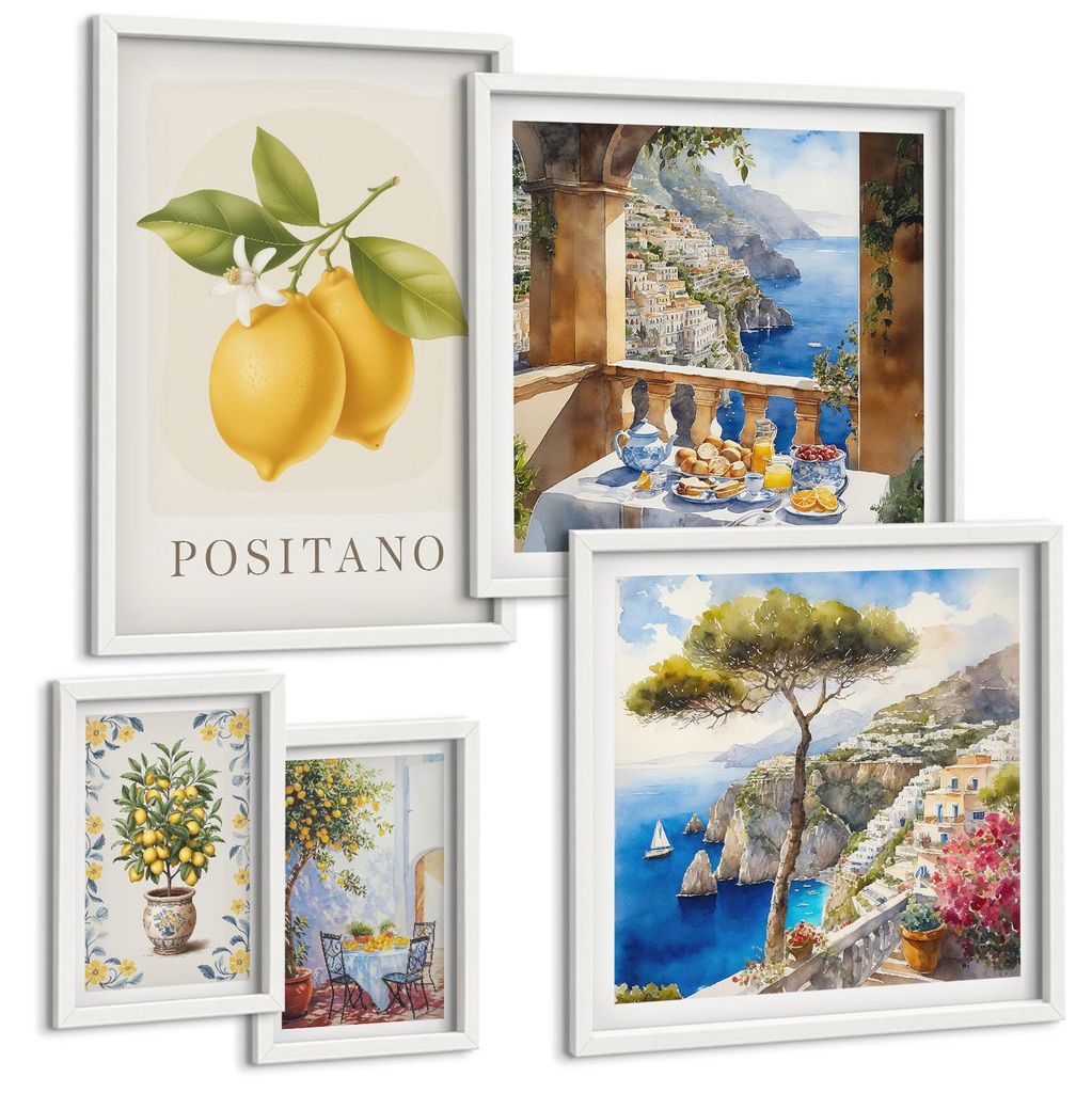 Bilder Set 5-teilig im Goldrahmen Rahmen – Wandbilder 5 Stück – gerahmte Poster für Wohnzimmer, Schlafzimmer und Flur – 50x50 cm - 40x60 cm...