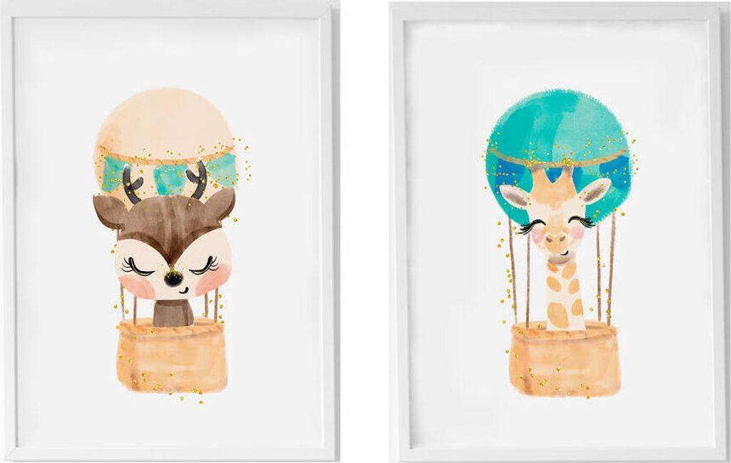 Crochetts Set aus 2 Kinderbildern mit Hirsch- und Giraffenmotiv LMN-77-C