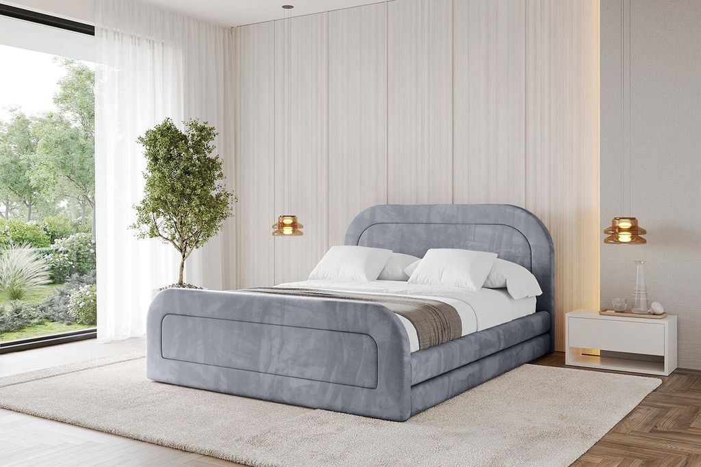 ALTDECOR Polsterbett mit Bettkasten - LERIS-Z 200x200 Grau - Bett mit Kopfteil und Fußteil, Boxbett ohne Matratze, Doppelbett mit Stauraum