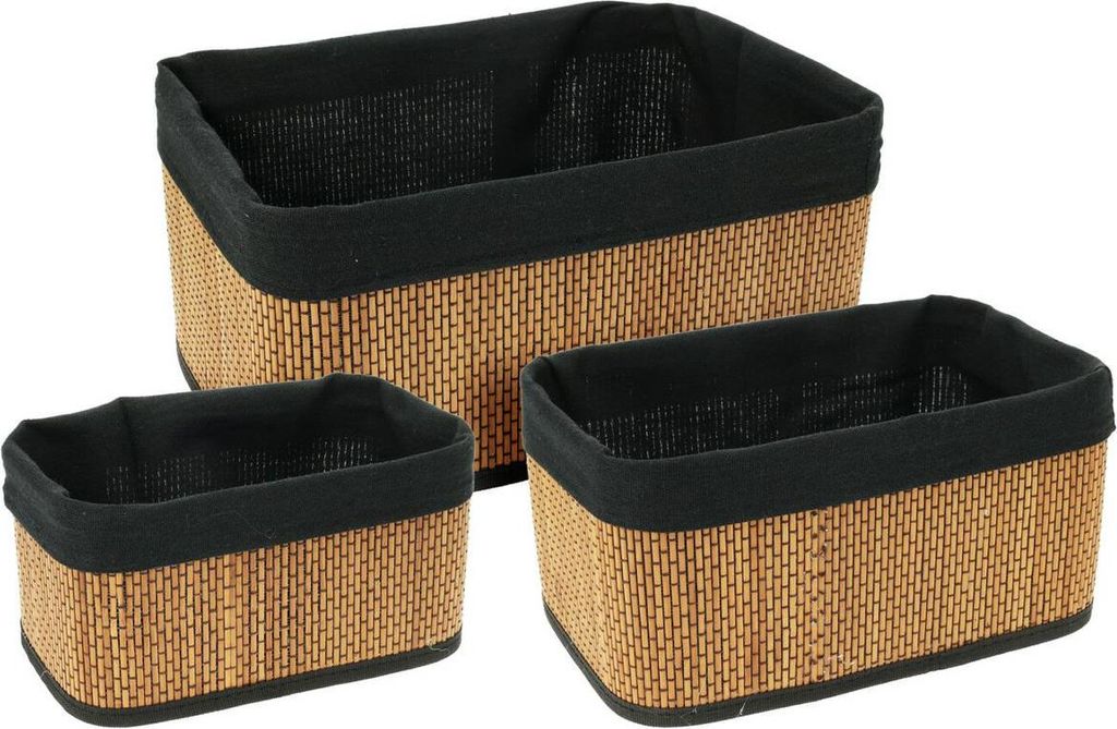 H&S Decoration | Aufbewahrungskorb - Organizerkorb - 3er Set - Bambus - Korb - mit schwarzer Fütterung