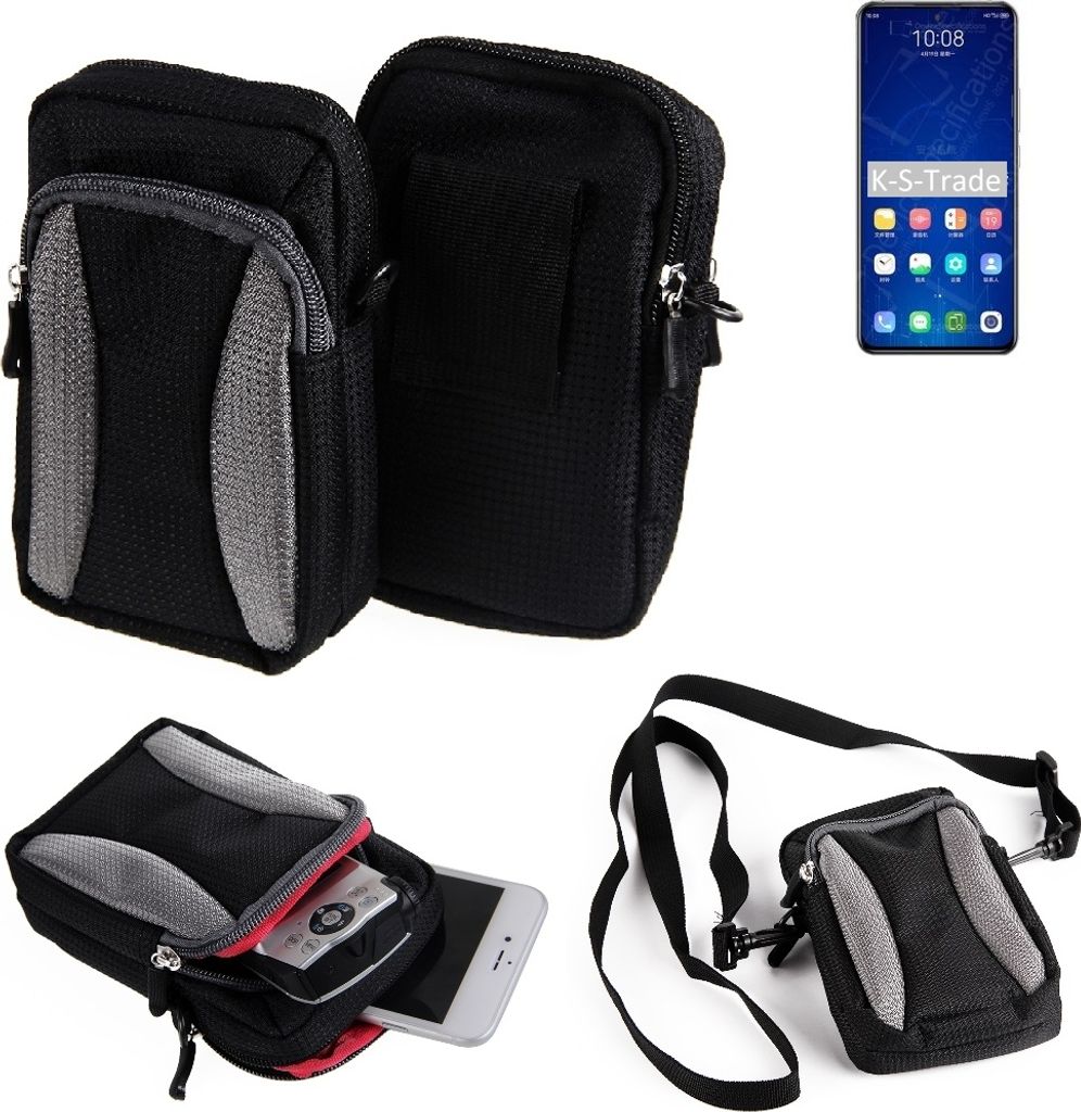 K-S-Trade Holster Schutz Hülle kompatibel mit ZTE Axon 31 Pro 5G Handy Hülle Gürteltasche Umhängetasche mit Zusatzfach schwarz