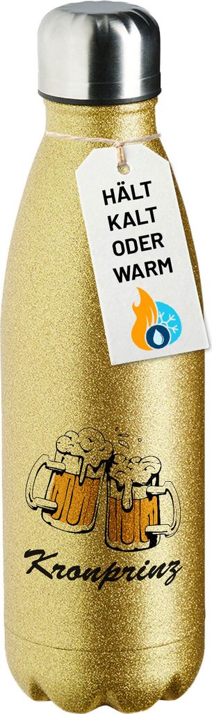 Huuraa Trinkflasche Kronprinz Schützenfest 500ml Gold Edelstahl Wasserflasche Trinkflasche Geschenkidee