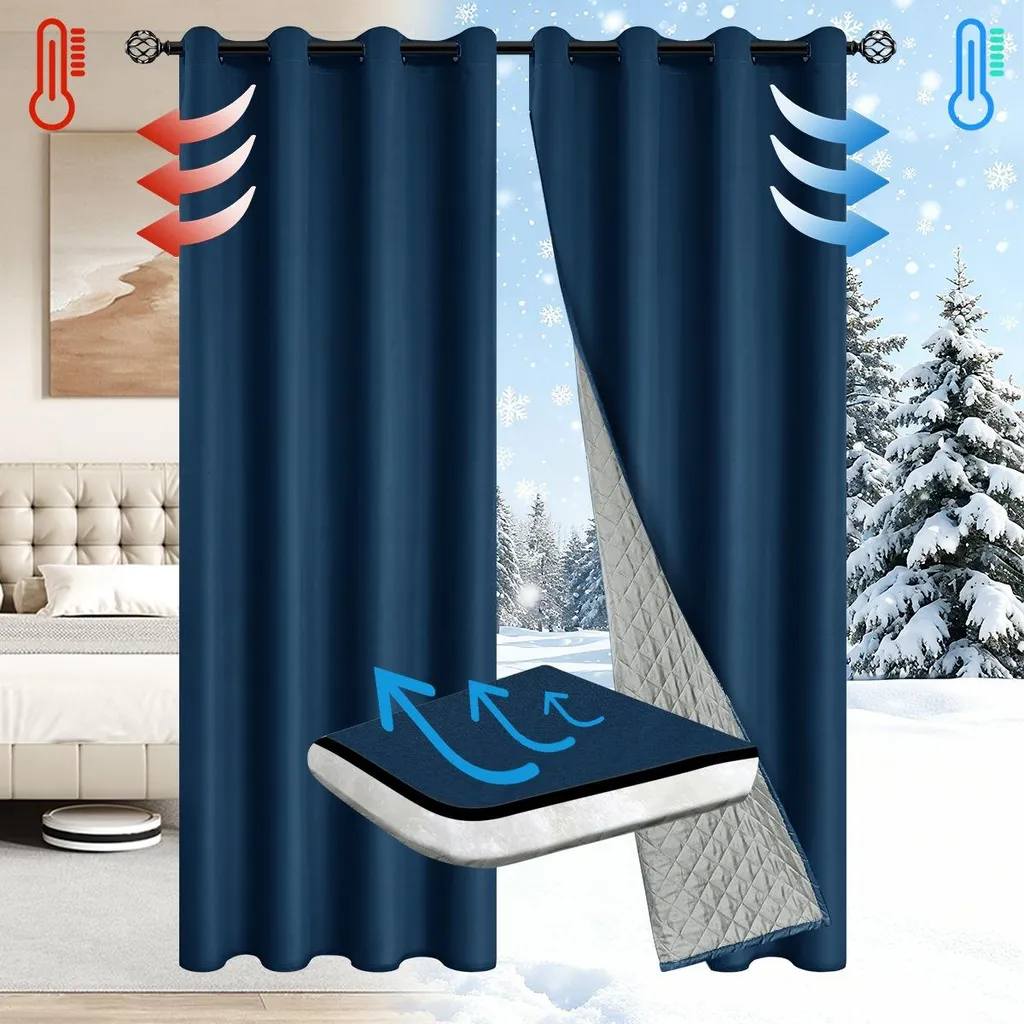 Rideau Isolant Thermique et Phonique Bleu Marine pour Grand Salon S