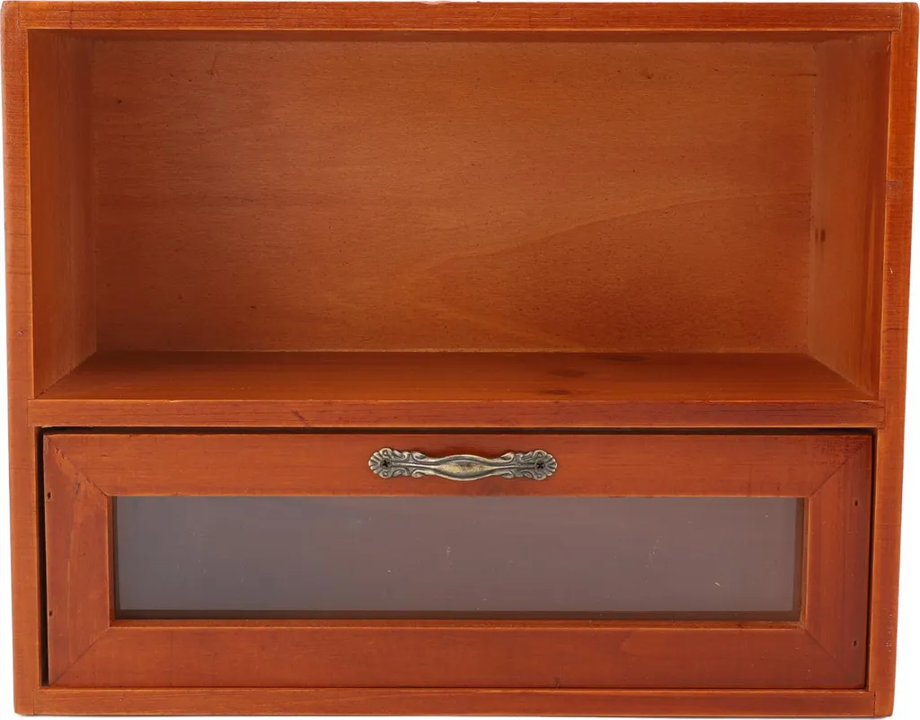 Boîte de rangement bois massif avec tiroir transparent pour bureau