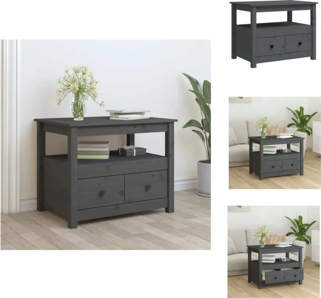 vidaXL Table basse grise 71x49x55 cm en pin massif style scandinave