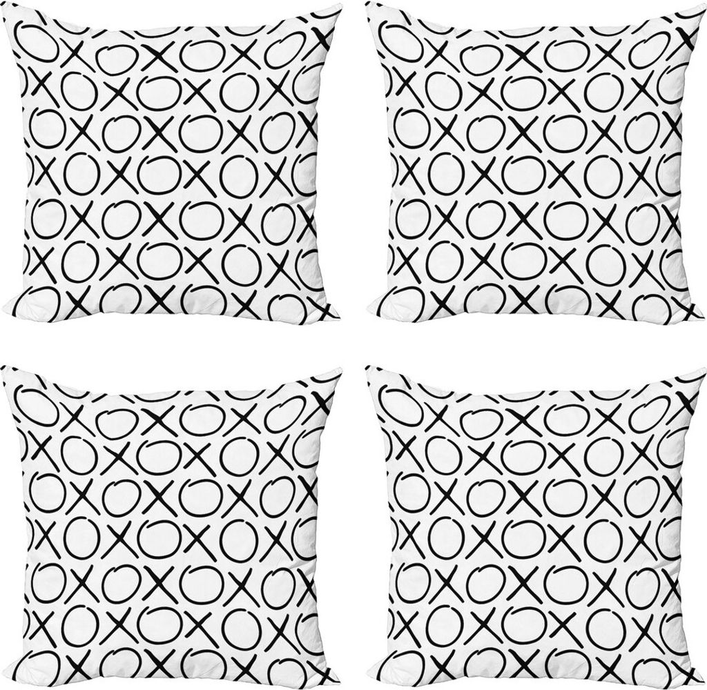 ABAKUHAUS Xo Kissenbezug Set (4 Stück), Doodles Monochrome Stil, Moderner Doppelseitiger Digitaldruck, 60 cm x 60 cm, Schwarz und weiß