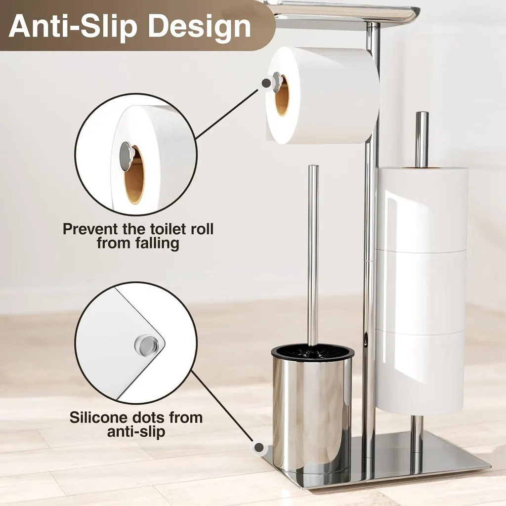 Support papier toilette avec tablette et brosse WC finition argent - 4