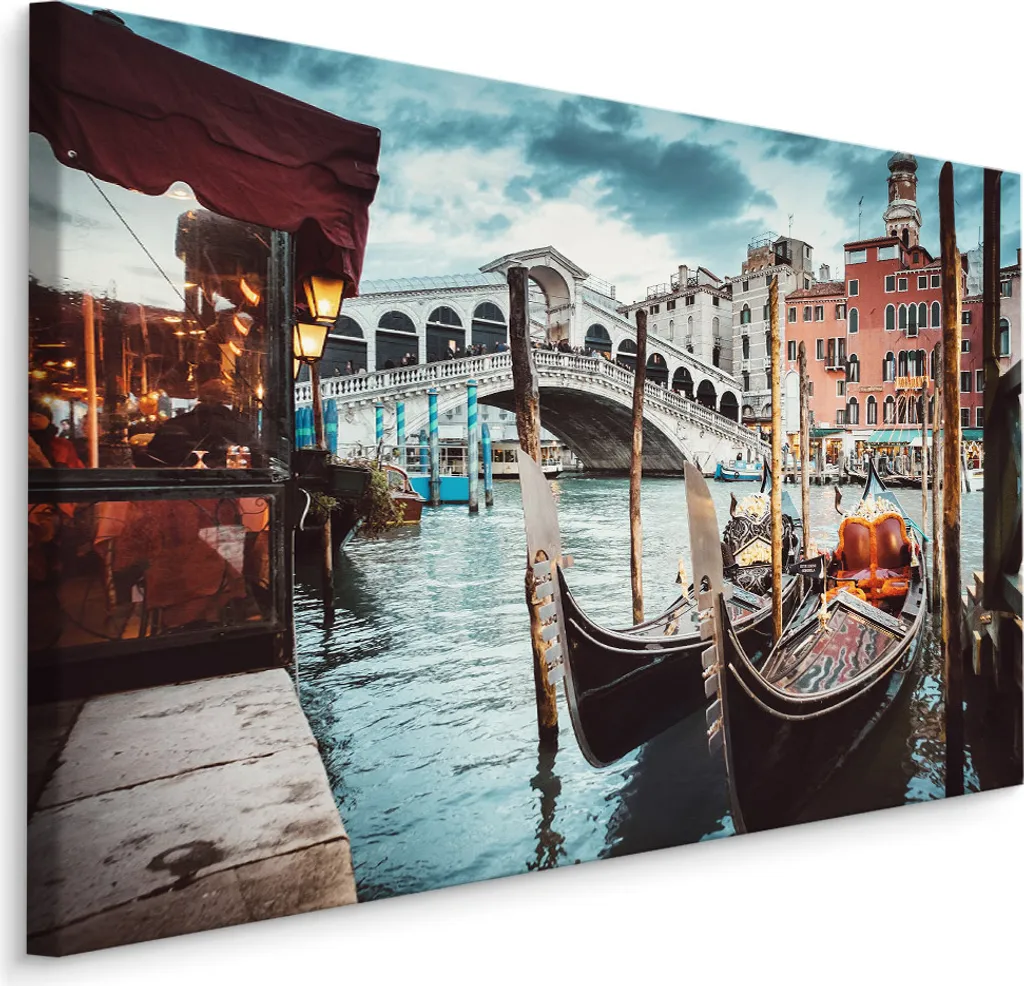 Décoration Murale Toile Venise 90x60 cm Impression XXL Pont et Gondoles