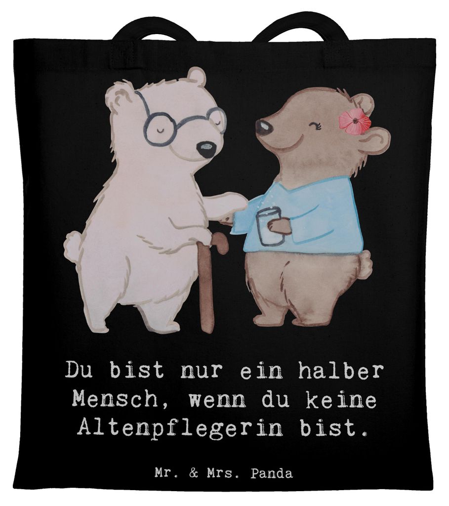 Mr. & Mrs. Panda Shopping Tasche Altenpflegerin Herz - Schwarz - Geschenk, Jutebeutel, Beruf, Jutetasche, Pflegerin, Lustig, Laptoptasche, Spruch, ...