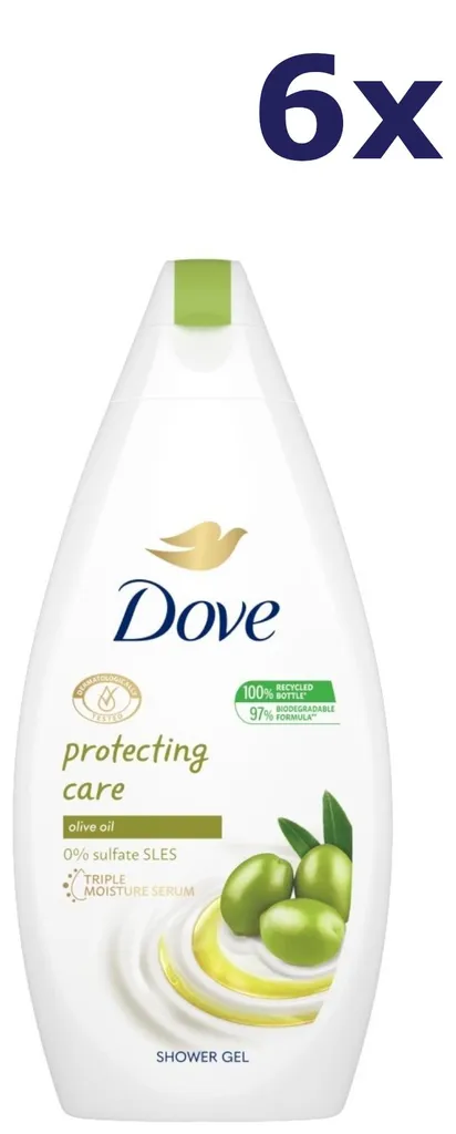 Pack de 6 Gel Douche Dove Soin Protecteur Olive pour Peau Très Sèche