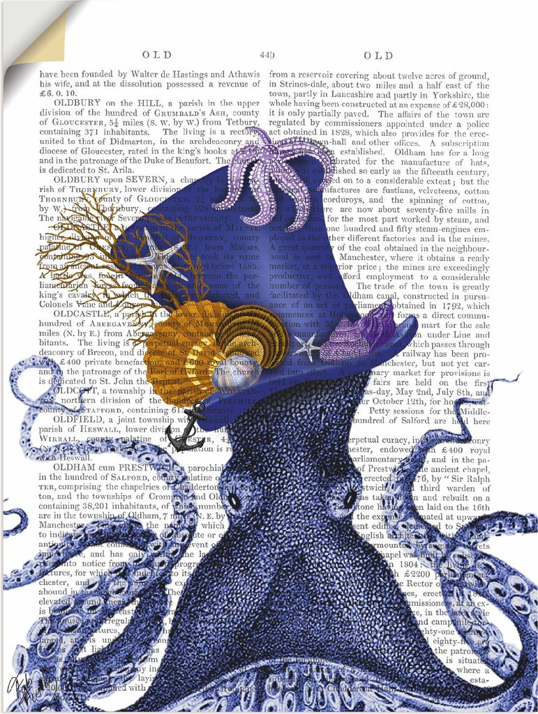 ARTland Wandbild, selbstklebend Oktopus mit Hut Größe: 45x60 cm