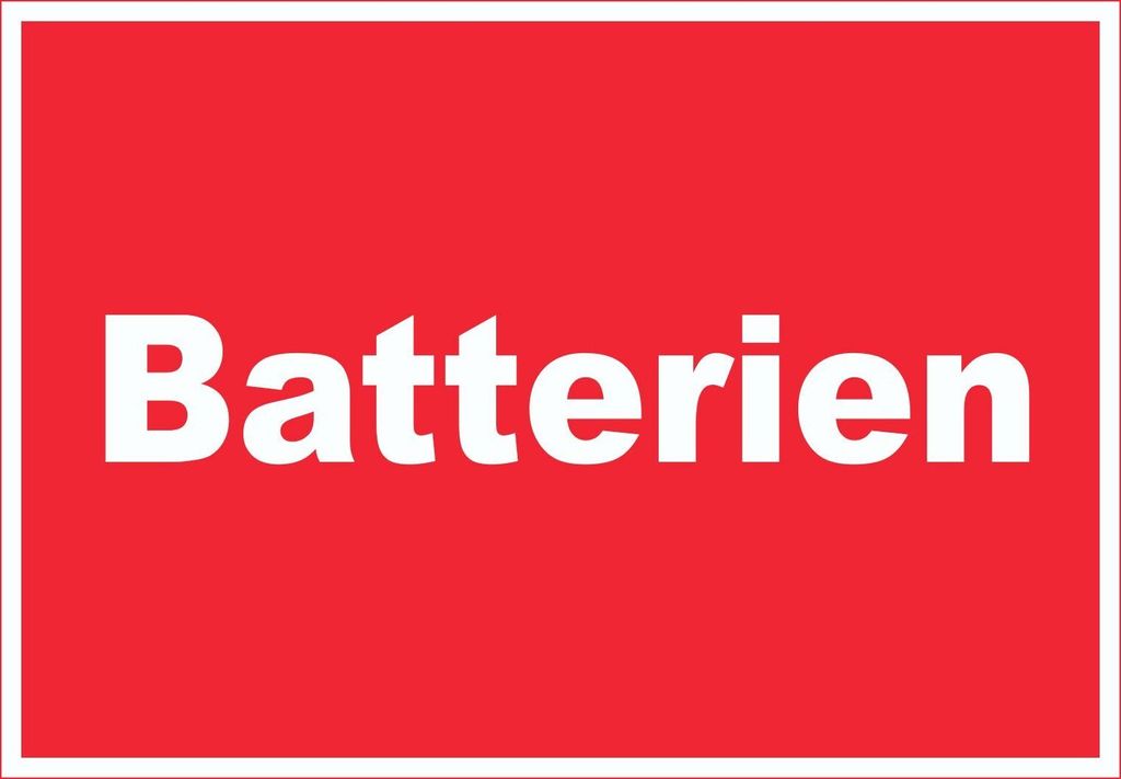 Batterien Mülltrennung Schild mit Text waagerecht A2 Rückseite selbstklebend