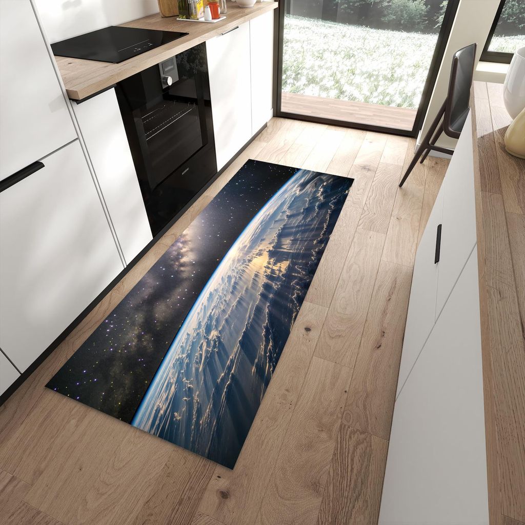 Küchenteppich 80x200cm rutschfest & abwischbar PVC Läufer - Weltall Sonnenaufgang
