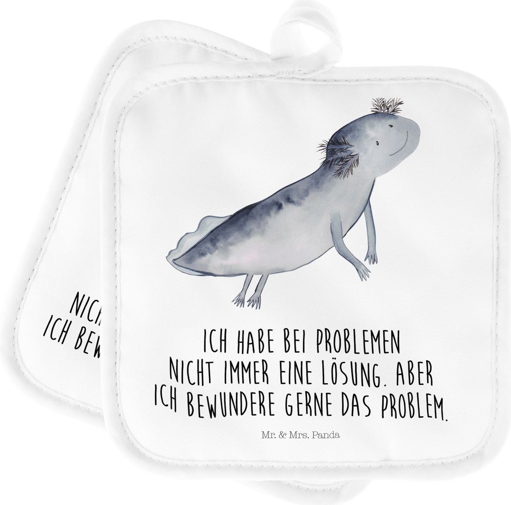 Mr. & Mrs. Panda Topflappen Axolotl Schwimmen - Weiß - Geschenk, Ofenlappen, Set, glücklich, Topfuntersetzer, Schwanzlurch, Lurch, topfhalter, Op...