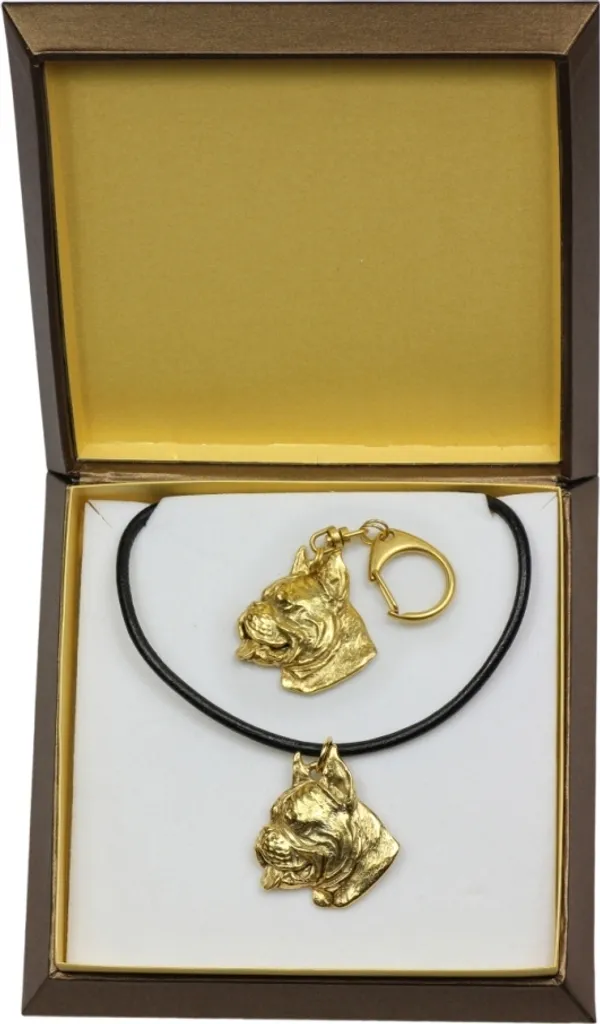 Acquista Ora: Set Boxer Art-Dog Placcato Oro 24k - Portachiavi e Collana