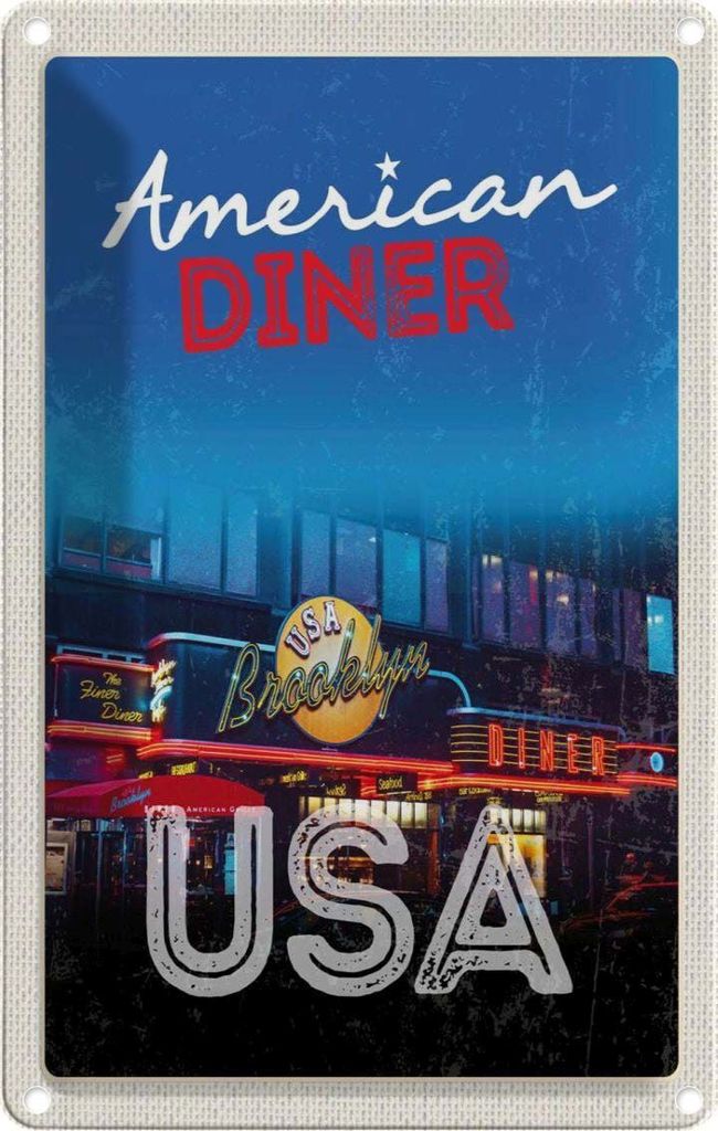 vianmo Blechschild 18x12 cm USA Brooklyn Urlaub American Diner Restaurant Essen Bildmotiv Reisemotiv Abenteuer Reisen Amerika
