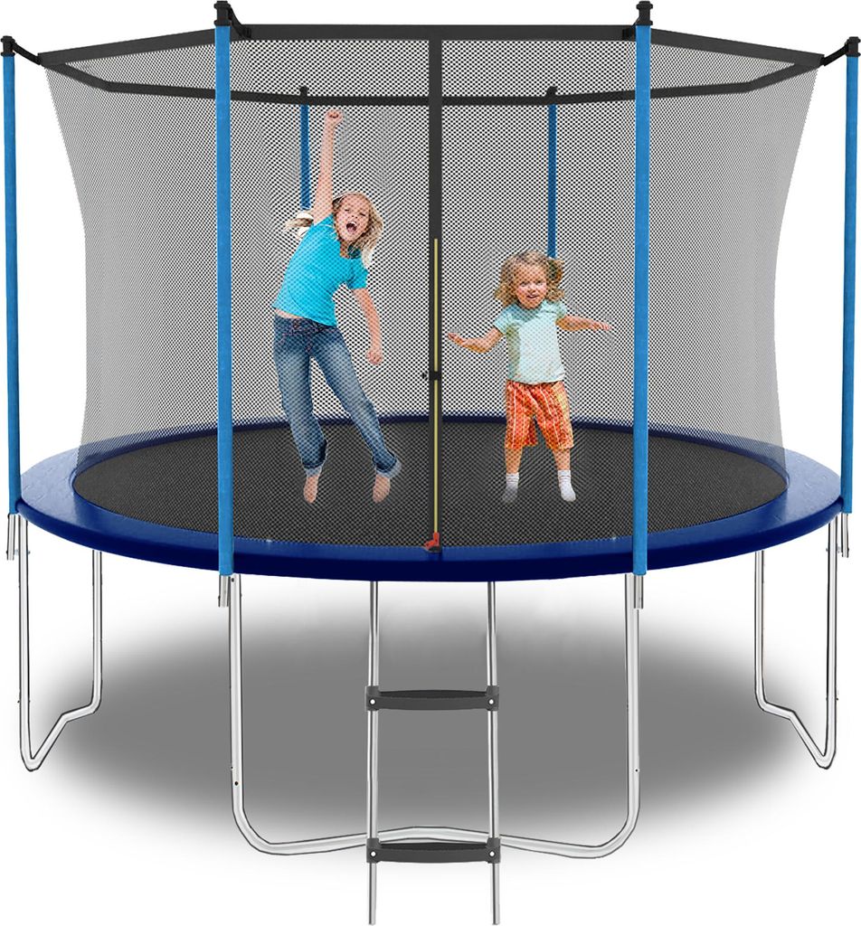 8-Fuß-Trampolin, Outdoor-Trampolin, mit Sicherheitsnetz, mit Leiter, Belastbarkeit 181 kg, blau