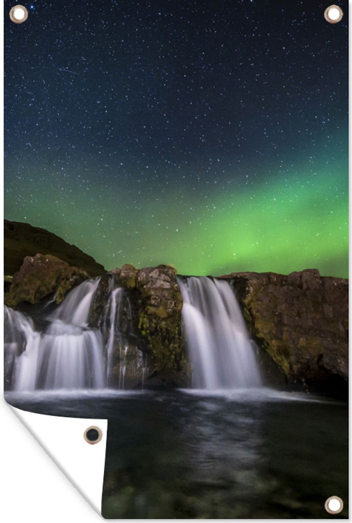 MuchoWow 40x60 cm Outdoor-Poster Gartendeko Sichtschutz Garten Poster für den Garten Nordlicht - Wasserfall - Island - Natur