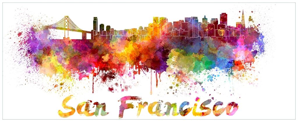 Wallario Wandbild aus Acryl, 200 x 80 cm, freischwebende Optik - Städte als Aquarell - Skyline von San Francisco