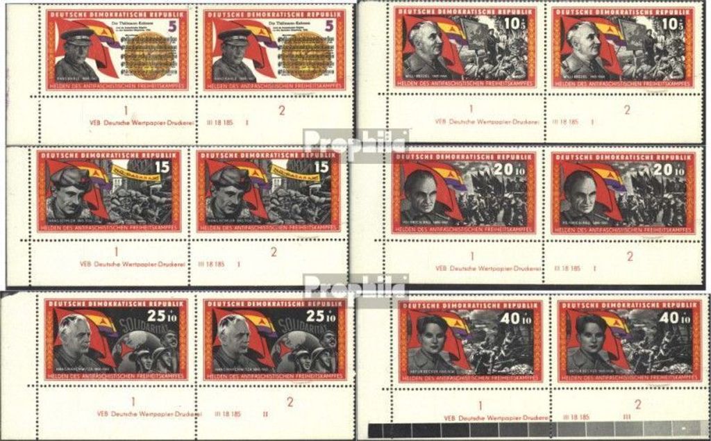 Briefmarken DDR 1966 Mi 1196DV-1201DV mit Druckvermerk (kompl.Ausg.) gestempelt Kämpfer der Internationalen Brigaden in Spanien