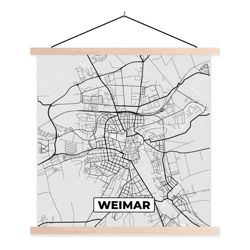 MuchoWow Textilposter Weimar - Karte - Deutschland - Stadtplan 60x60 cm mit holzfarbenen Rahmen - Wanddekoration