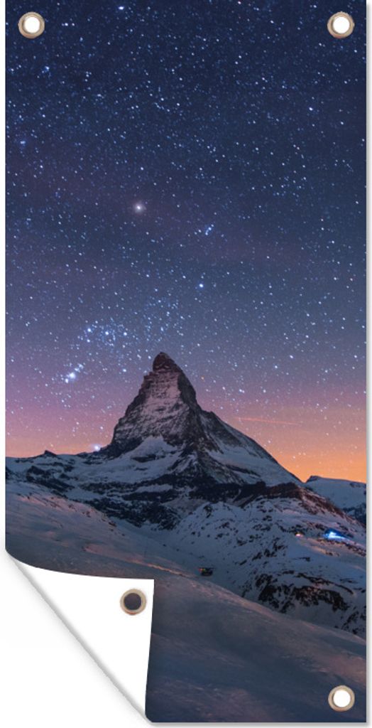 MuchoWow 80x160 cm Outdoor-Poster Gartendeko Sichtschutz Garten Poster für den Garten Nacht über der Landschaft im Winter des Schweizer Matter...