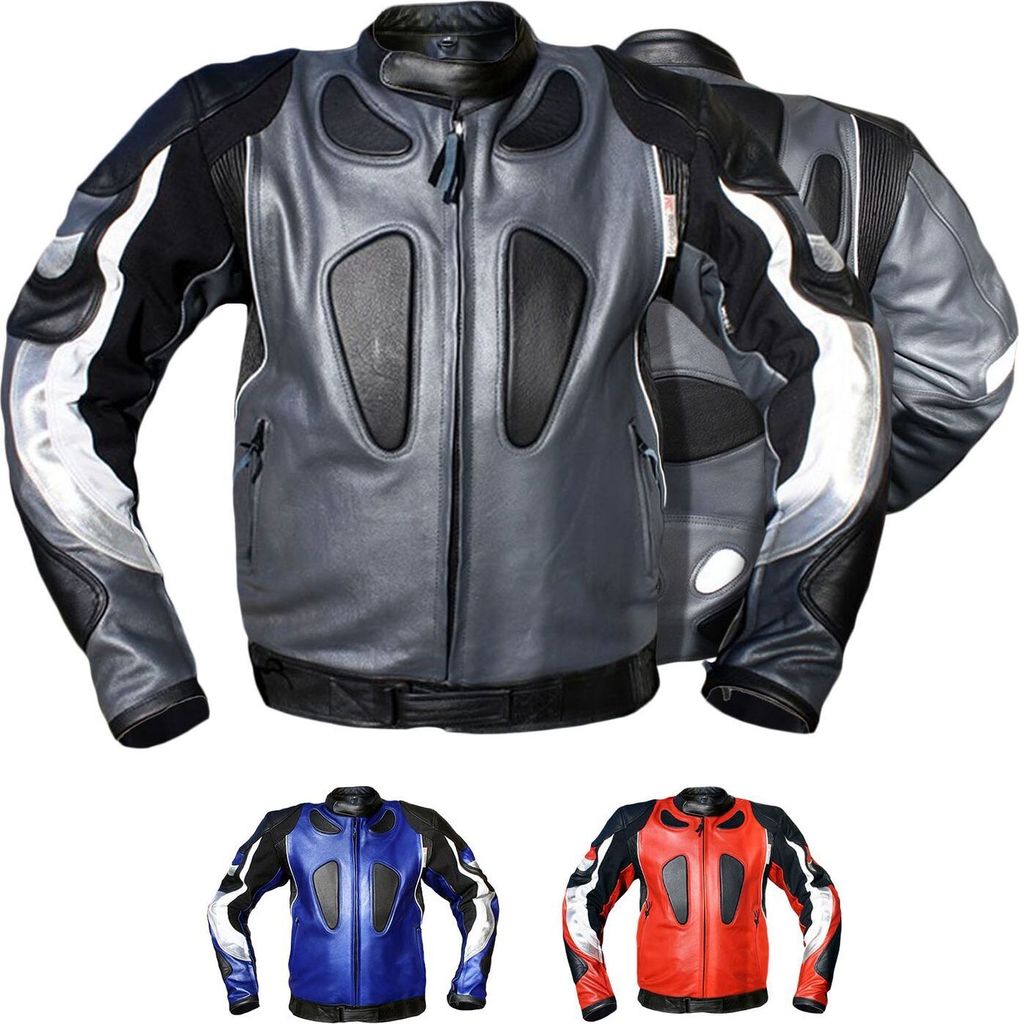 Lederjacke Motorradjacke Kombijacke aus Rindsleder, Größe:48/S, Farbe:Metal
