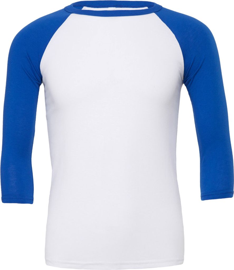 Canvas Herren Baseball T-Shirt, 3/4-Ärmel BC1332 (XS) (Weiß/Königsblau)