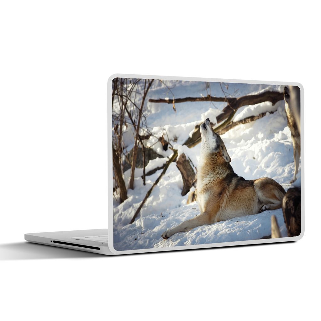 MuchoWow Laptop Aufkleber Sticker Cover Wolf - Schnee - Wald 40x30 cm - Laptop Dekoration - Selbstklebend