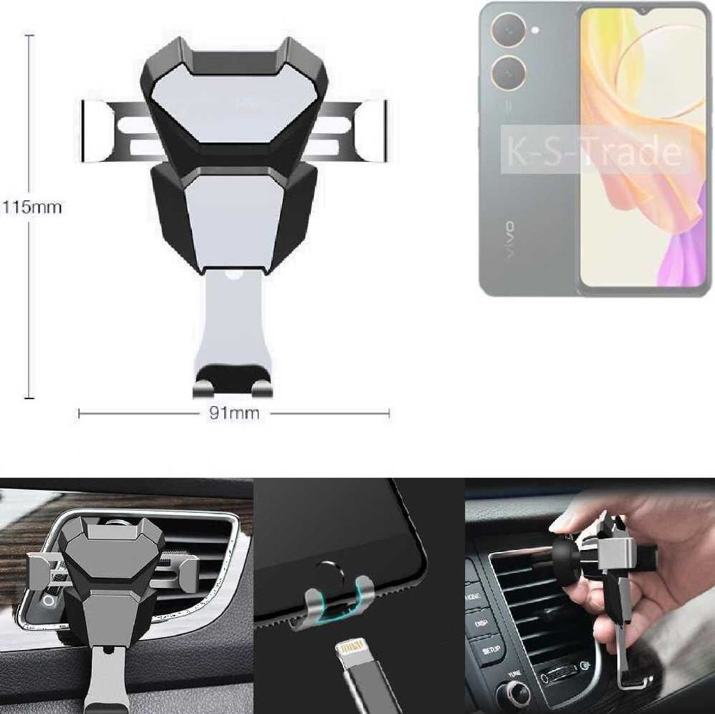 K-S-Trade Lüftungshalterung kompatibel mit Vivo Y03t kompakte Handy-Halterung Lüftungsschlitz Lüftungsgitter Autohalterung KFZ Auto-Halterung