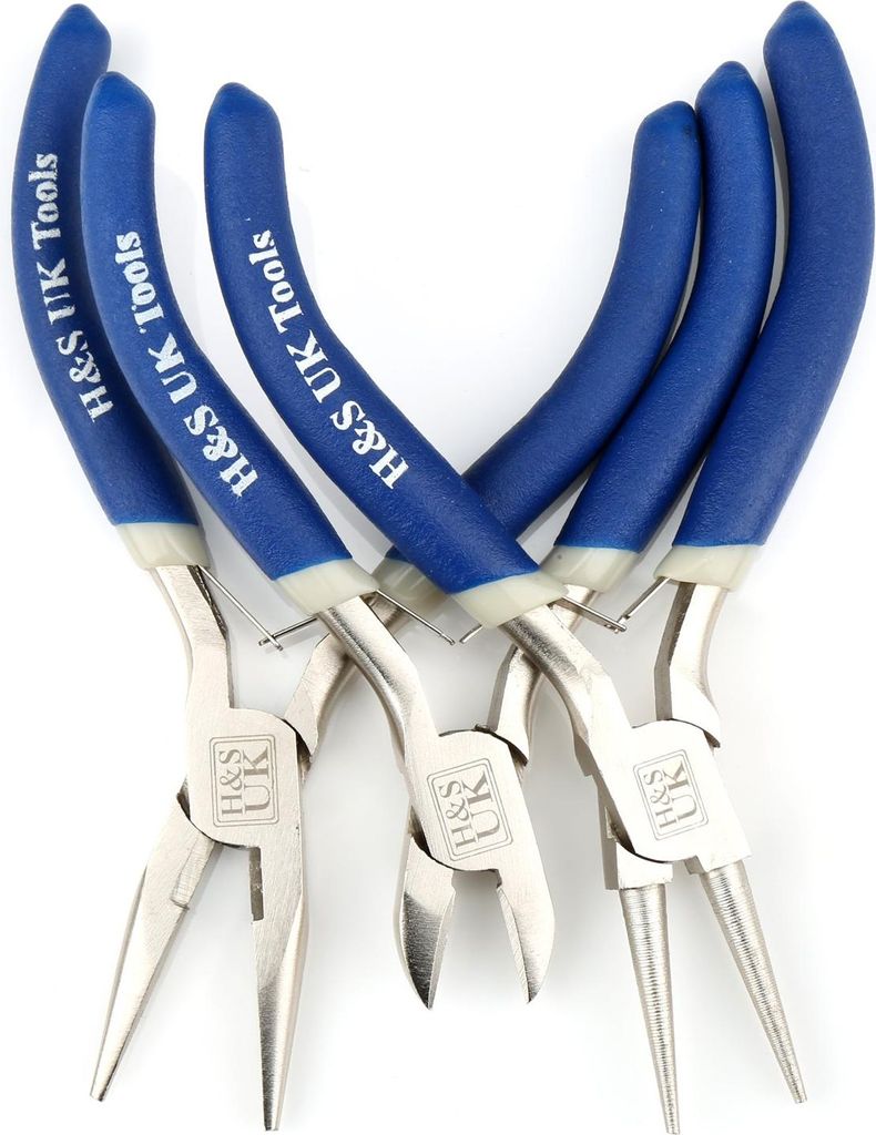 H&S Schmuckzange - 3 Zangen im Set - Werkzeug Flachzange Spitzzange und Kneif Zange für Schmuck Modellbau Werkstatt - Schmuckzangen Set - Drahtzan...