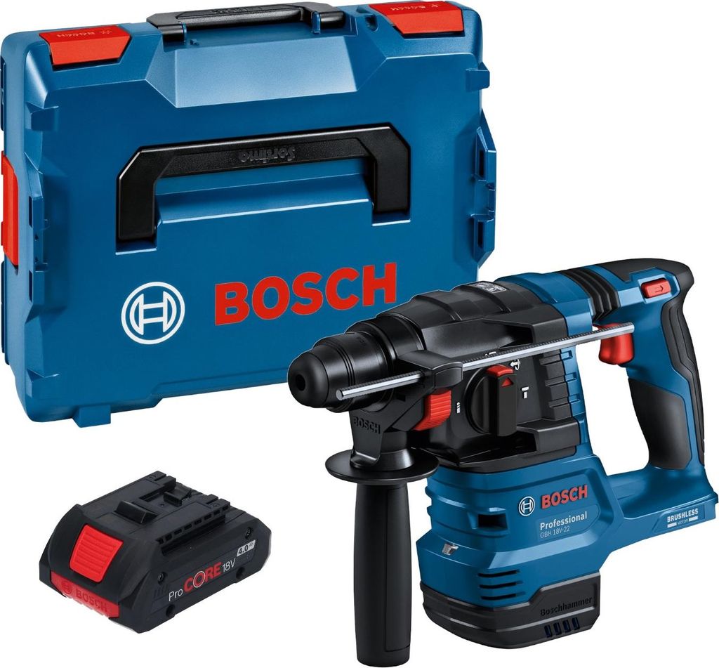 Bosch GBH 18V-22 Professional Akku Bohrhammer 18 V 1,9 J SDS Plus Brushless + 1x ProCORE Akku 4,0 Ah + L-Boxx - ohne Ladegerät