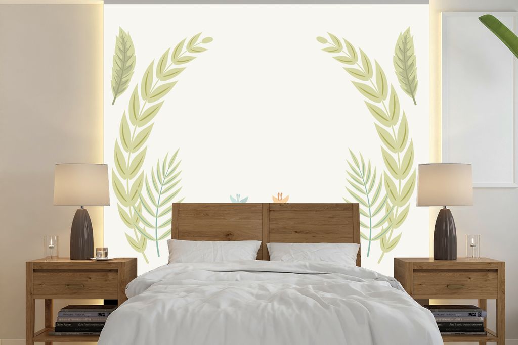 MuchoWow Fototapete für Wohnzimmer oder Schlafzimmer Wandtapete Vinyl Motivtapete Illustration von Giraffen und Pflanzen - 220x220 cm - Tapeten