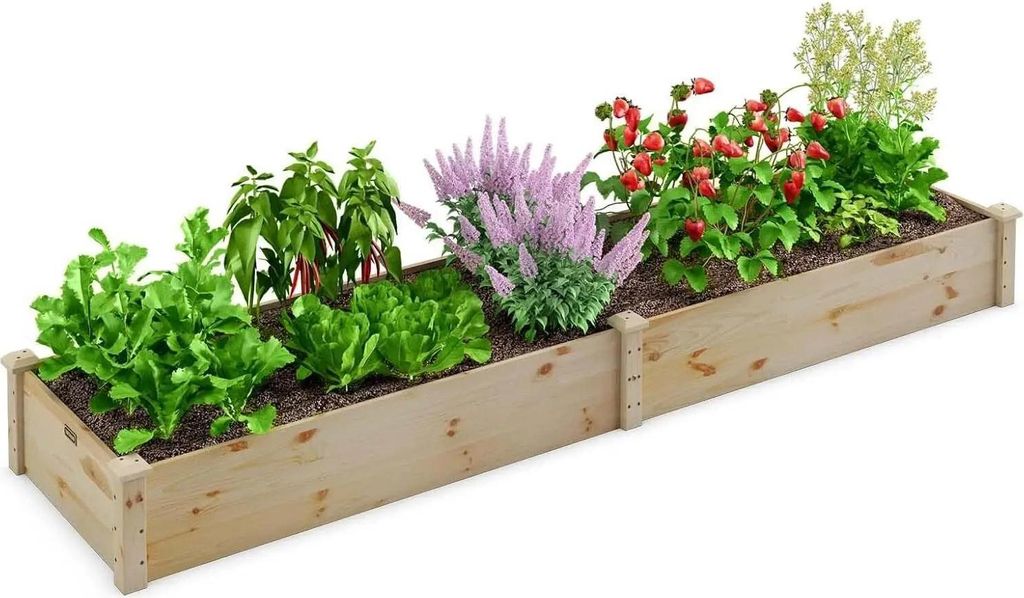 Hochbeet aus Holz - Pflanzkasten - 240 x 60 x 25 cm - Für Gemüse, Blumen, Kräuter - Für Garten und Rasen