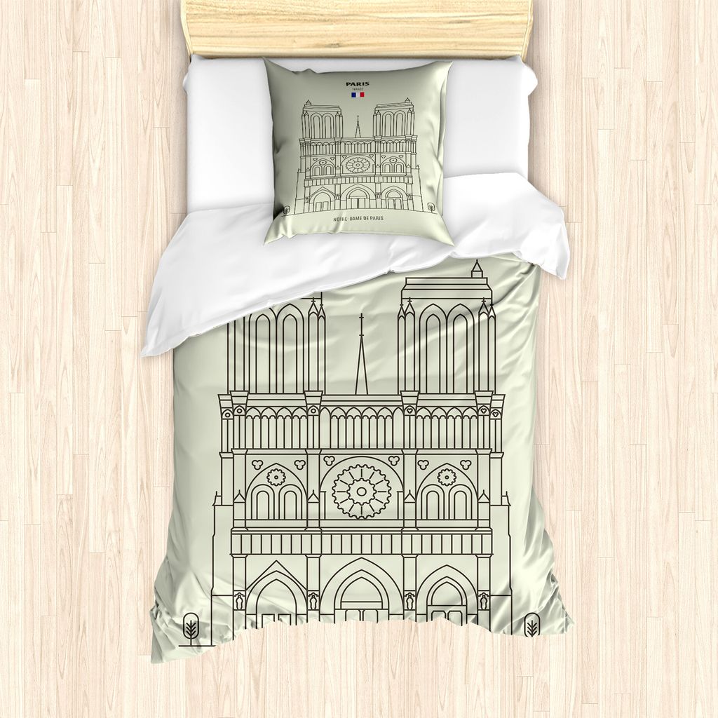 ABAKUHAUS Notre Dame de Paris Bettbezug Set für Einzelbetten, linear-Plakat, Milbensicher Allergiker geeignet mit Kissenbezug, 135 cm x 200 cm - 8...