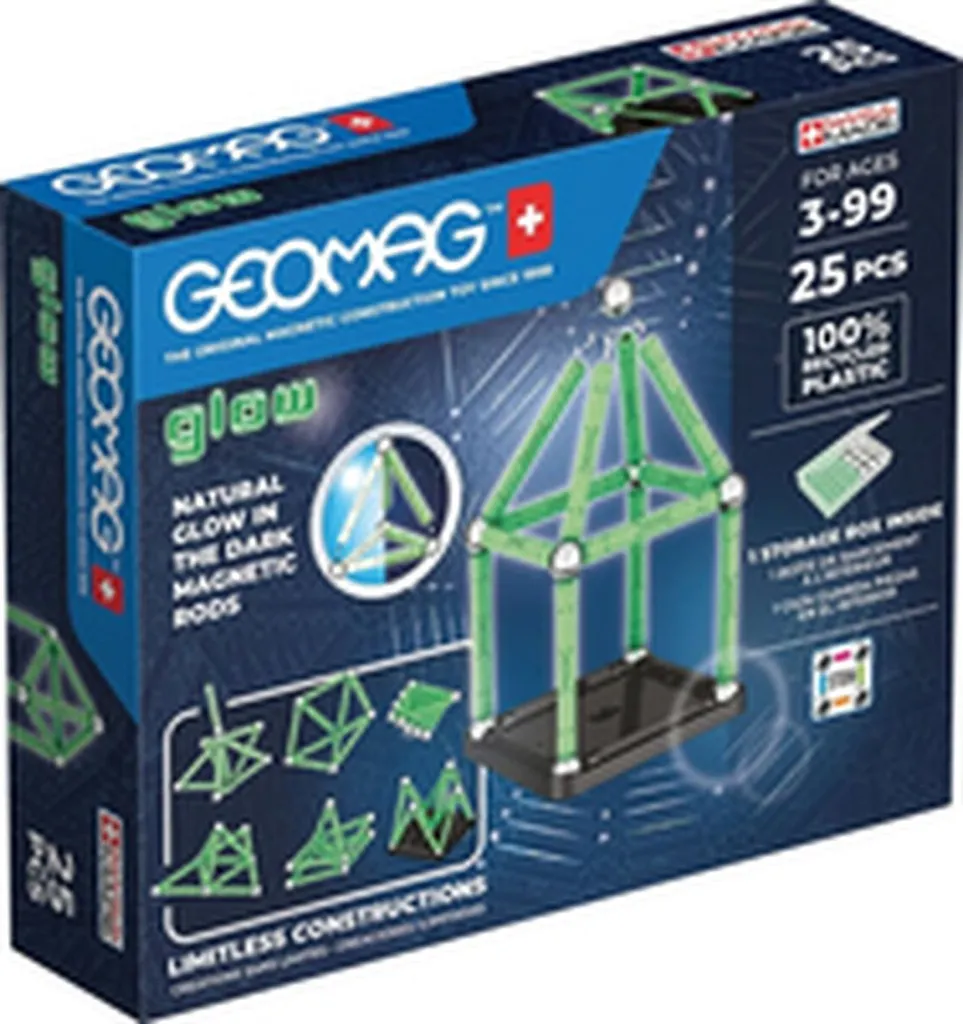 Jeu de construction magnétique Geomag Glow Recycled de 25 pièces enfant
